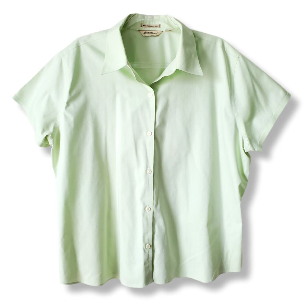 Vtg 2000s Women Eddie Bauer Green Wrinkle Resist Shirt XXL Preppy Twee Classic
